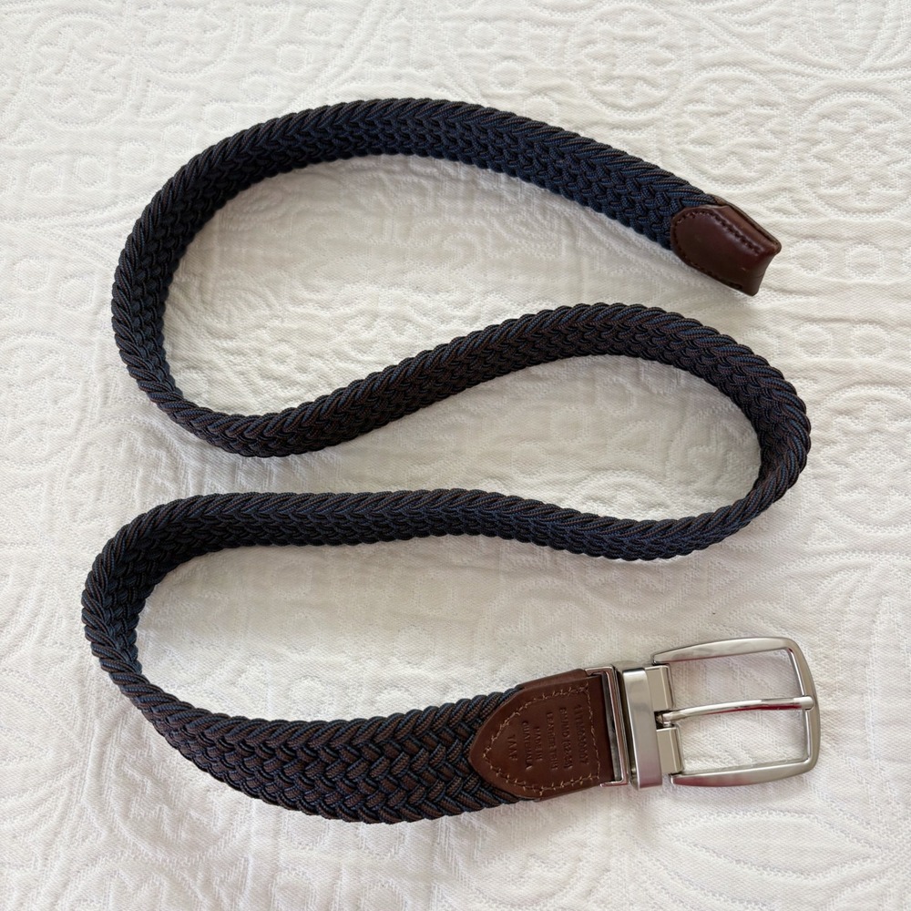 Tommy Bahama Men's Reversible Braided Stretch Belt, Navy/Espresso Sz S/M 32-36